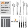 imageEfar 24Piece Silverware Set with Steak Knives and Organizer Square Stainless Steel Cutlery Flatware Set for 4 Basic Tableware Eating Utensil for Kitchen Mirror Polished ampamp Dishwasher SafeSilver