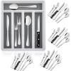 imageEfar 24Piece Silverware Set with Steak Knives and Organizer Square Stainless Steel Cutlery Flatware Set for 4 Basic Tableware Eating Utensil for Kitchen Mirror Polished ampamp Dishwasher SafeSilver