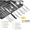 imageEfar 31Piece Silverware Set Stainless Steel Flatware Cutlery Set Service for 4 with Mesh Utensil Drawer Organizer Include ForksSpoonsKnivesSteak KnivesStraws Mirror Polish ampamp Dishwasher SafeSilver