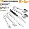 imageEfar 48Piece Silverware Set with Steak Knives Stainless Steel Flatware Cutlery Service for 8 Pearled Edge Tableware Eating Utensils for HomeRestaurantKitchen Mirror Polished Dishwasher Safe
