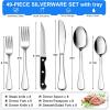 imageEfar Black Silverware Set with Organizer 49Piece Stainless Steel Flatware Cutlery Set for 8 with Tray and Steak Knives Kitchen Metal Eating Utensils Tableware Sets Mirror Polished ampamp Rust ProofSilver
