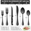 imageEfar Black Silverware Set with Organizer 49Piece Stainless Steel Flatware Cutlery Set for 8 with Tray and Steak Knives Kitchen Metal Eating Utensils Tableware Sets Mirror Polished ampamp Rust ProofBlack