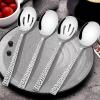 imageEfar Hammered Serving Utensils 5Piece Stainless Steel Square Hostess Serving Set for Buffet Party Kitchen Restaurant Mirror Finished ampamp Dishwasher Safe4Piece Serving Spoons Set