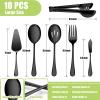 imageEfar Large Serving Utensils Set of 10 Black Stainless Steel Serving Spoon Slotted Spoon Fork Tong Cake Server and Butter Knife for Party Buffet Banquet Kitchen Mirror PolishedBlack