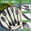 imageEfar Matte Silverware Set for 4 20 Pieces Stainless Steel Flatware Eating Utensils Set for Home Kitchen Restaurant Metal Forks Spoons and Knives with Square Handle Dishwasher SafeMatte Black