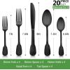 imageEfar Matte Silverware Set for 4 20 Pieces Stainless Steel Flatware Eating Utensils Set for Home Kitchen Restaurant Metal Forks Spoons and Knives with Square Handle Dishwasher SafeMatte Black