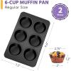 imageEfar Muffin Pan Set of 2 Stainless Steel Muffin Pan Tin for Baking 6Cup Metal Cupcake Pan Tray Nontoxic ampamp Healthy Oven ampamp Dishwasher Safe Regular Size  1144 x 712 x 125 inchBlack