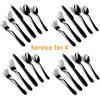 imageEfar Silverware Set 20Piece Black Stainless Steel Flatware Utensil Set Include KnifeSpoonFork Mirror Polished Dishwasher Safe  Service for 4Black  Streamlined Handle