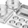 imageEfar Stainless Steel Baking Pan Set 9Piece Bakeware Sets for Cake Cookie Loaf Muffin Include Round Square Rectangle Baking Sheet Pan with Lid ampamp Cooling Rack Dishwasher Safe