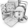 imageEfar 12Piece Stainless Steel Bakeware Sets Metal Baking Pan Set Include Round Cake Pans SquareRectangle Baking Pans with Lids Cookie Sheet LoafMuffinPizza Pan Nontoxic ampamp Dishwasher SafeCompact