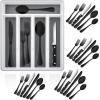 imageEfar 24Piece Black Silverware Set with Steak Knives and Organizer Tray Stainless Steel Flatware Cutlery Service for 4 Tableware Eating Utensils for Home Kitchen Mirror Polished Dishwasher Safe