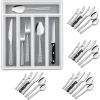imageEfar 24Piece Silverware Set with Steak Knives and Organizer Square Stainless Steel Cutlery Flatware Set for 4 Basic Tableware Eating Utensil for Kitchen Mirror Polished ampamp Dishwasher SafeSilver
