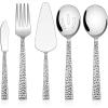 imageEfar Hammered Serving Utensils 5Piece Stainless Steel Square Hostess Serving Set for Buffet Party Kitchen Restaurant Mirror Finished ampamp Dishwasher Safe5Piece Serving Utensils Set