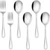 imageEfar Hammered Serving Utensils Set of 6 Stainless Steel 87 Inch Square Hostess Serving Set Metal Serving Spoon Slotted Spoons Forks for Party Buffet Catering Mirror Finished ampamp Dishwasher SafeLine