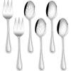 imageEfar Hammered Serving Utensils Set of 6 Stainless Steel 87 Inch Square Hostess Serving Set Metal Serving Spoon Slotted Spoons Forks for Party Buffet Catering Mirror Finished ampamp Dishwasher SafePearled Edge