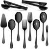 imageEfar Large Serving Utensils Set of 10 Black Stainless Steel Serving Spoon Slotted Spoon Fork Tong Cake Server and Butter Knife for Party Buffet Banquet Kitchen Mirror PolishedBlack