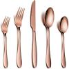 imageEfar Silverware Set 20Piece Black Stainless Steel Flatware Utensil Set Include KnifeSpoonFork Mirror Polished Dishwasher Safe  Service for 4Copper  Streamlined Handle