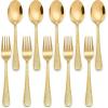 imageEfar Toddler Forks and Spoons Set 10Piece Stainless Steel Toddler Utensils Kids Safe Silverware for Self Feeding Healthy ampamp NonToxic Dishwasher SafeGold Mirror