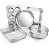 imageToaster Oven Bakeware Set Efar 8Piece Stainless Steel Small Baking Pan Set Include 6Inch Cake PanRectangle Baking PanCookie Sheet with RackMuffinLoafPizza Pan NonToxic ampamp Dishwasher Safe6 Pieces