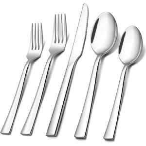 image20Piece Silverware Set Efar Stainless Steel Flatware Set Service for 4 Modern Tableware Cutlery Set includes Forks Spoons Knives Square Edge ampamp Mirror Finish Dishwasher Safe10 Pieces