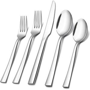 image20Piece Silverware Set Efar Stainless Steel Flatware Set Service for 4 Modern Tableware Cutlery Set includes Forks Spoons Knives Square Edge ampamp Mirror Finish Dishwasher Safe40 Pieces