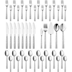 image35Piece Silverware Set with Serving Pieces Efar Stainless Steel Hammered Flatware Eating Utensils Service for 6 Modern Tableware Cutlery Set with Square Edge Mirror Polished Dishwasher Safe45Piece