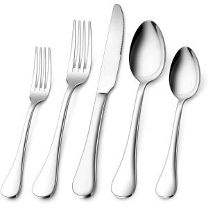 image40Piece Silverware Set for 8 Efar 1810 Stainless Steel Flatware Cutlery Metal Eating Utensil Tableware Forks and Spoon Sets for Restaurant Wedding  Simple Fancy Style ampamp Dishwasher SafeRound Edge