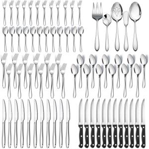 image53Piece Silverware Set with Steak Knives Serving Utensils Efar Stainless Steel Flatware Cutlery Set for 8 Modern Tableware Eating Utensils for Restaurant Kitchen Mirror Polished Dishwasher Safe77Piece