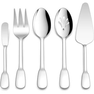 image5Piece Serving Utensils Set Efar Stainless Steel Serving Spoons Slotted Serving Spoon Serving Fork Butter Spreader Pie Server for Parties Buffet Wide Handle ampamp Mirror Finish Dishwasher Safe