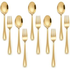 imageEfar 10Piece Rainbow Toddler Utensils Kid Stainless Steel Silverware Set Children Safe Forks and Spoons Set for Self Feeding Healthy ampamp NonToxic Mirror Polished ampamp Easy to CleanGold