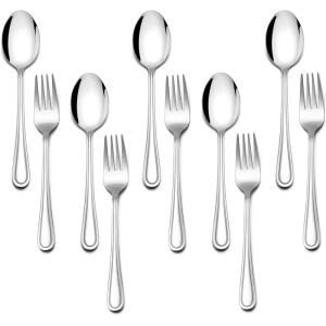 imageEfar 10Piece Rainbow Toddler Utensils Kid Stainless Steel Silverware Set Children Safe Forks and Spoons Set for Self Feeding Healthy ampamp NonToxic Mirror Polished ampamp Easy to CleanSilver