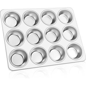 imageEfar 12Cup Muffin Pan Set of 3 Stainless Steel Cupcake Pan Tins NonToxic Metal Cupcake Tray for Baking Small Muffin Cakes Heavy Duty ampamp Regular Size Rust Free ampamp Dishwasher SafeSilver