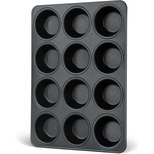 imageEfar 12Cup Muffin Pan Set of 3 Stainless Steel Cupcake Pan Tins NonToxic Metal Cupcake Tray for Baking Small Muffin Cakes Heavy Duty ampamp Regular Size Rust Free ampamp Dishwasher SafeBlack