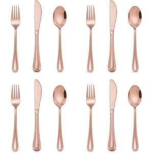 imageEfar 12Piece Kids Silverware Stainless Steel Toddler Kids Utensils Safe for PreschoolerChildren Includes 4 Forks 4 Spoons 4 Knife Slimline Adult Look ampamp Small Size Rust Free ampamp Dishwasher SafeCopper