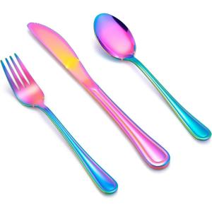 imageEfar 12Piece Kids Silverware Stainless Steel Toddler Kids Utensils Safe for PreschoolerChildren Includes 4 Forks 4 Spoons 4 Knife Slimline Adult Look ampamp Small Size Rust Free ampamp Dishwasher SafeRainbow