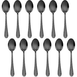 imageEfar 12Piece Small Coffee Spoons 6Inch Stainless Steel Mini Espresso Spoons for CoffeeSugarTea Hammered Design ampamp Rust Free Dishwasher SafeBlack
