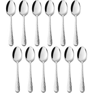 imageEfar 12Piece Small Coffee Spoons 6Inch Stainless Steel Mini Espresso Spoons for CoffeeSugarTea Hammered Design ampamp Rust Free Dishwasher SafeSilver
