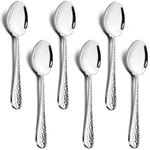 imageEfar 12Piece Stainless Steel Hammered Dinner Spoons Set Modern Silver Large Soup Spoons for Home Kitchen Restaurant Round Edge ampamp Mirror Polished Dishwasher Safe  79 Inches79 Inches