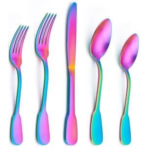 imageEfar 20Piece Matte Rainbow Silverware Set Stainless Steel Flatware Set Service for 4 Colorful Cutlery Set Include Forks Spoons and Knives for Kitchen Home Restaurant Satin Finish ampamp Widen Handle