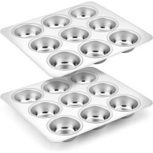 imageEfar 9Cup Muffin Pan Set of 2 Stainless Steel Muffin Pan Tin for Baking Metal Cupcake Pan Tray Nontoxic ampamp Healthy Oven ampamp Dishwasher Safe Regular Size  1137 x 1037 x 1 Inch