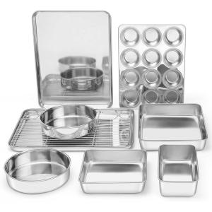 imageEfar 9Piece Baking Pan Set Stainless Steel Bakeware Sets for Sheet Cake Cookie Loaf Muffin Include Baking Sheet Round Square Rectangle Baking Pan ampamp Cooling Rack Dishwasher Safe9 Pieces Set