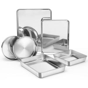 imageEfar 9Piece Baking Pan Set Stainless Steel Bakeware Sets for Sheet Cake Cookie Loaf Muffin Include Baking Sheet Round Square Rectangle Baking Pan ampamp Cooling Rack Dishwasher Safe6 Pieces Set
