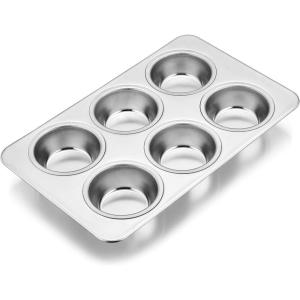 imageEfar Muffin Pan Set of 2 Stainless Steel Muffin Pan Tin for Baking 6Cup Metal Cupcake Pan Tray Nontoxic ampamp Healthy Oven ampamp Dishwasher Safe Regular Size  1144 x 712 x 125 inchSilver