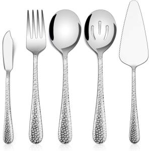 imageHammered Serving Utensils Efar 5Piece Stainless Steel Hostess Serving Set for Buffet Party Kitchen Restaurant Mirror Finished ampamp Dishwasher SafeHammered Handle