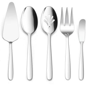 imageHeavy Duty Serving Utensils Efar 5Piece Stainless Steel Serving Spoons Slotted Serving Spoon Serving Fork Butter Spreader Pie Server for Party Buffet Catering Mirror Finish ampamp Dishwasher Safe