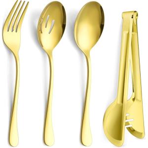 imageLarge Black Serving Utensils Set of 12 Efar Stainless Steel 98 Inch Serving Spoons Slotted Spoon 99 Inch Forks 94 Inch Tong for Buffet Catering Mirror Finish ampamp Dishwasher SafeGold8