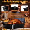 imageEfar 14 x 106 Inch Roasting Pan Stainless Steel Turkey Roaster with V Rack ampamp Baking Rack Set Small Heavy Duty Deep Broiling Pan for Oven Cooking Lasagna Meat Chicken  Dishwasher SafeBlack