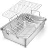 imageEfar 14 x 106 Inch Roasting Pan Stainless Steel Turkey Roaster with V Rack ampamp Baking Rack Set Small Heavy Duty Deep Broiling Pan for Oven Cooking Lasagna Meat Chicken  Dishwasher SafeSilver