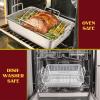 imageEfar 14 x 106 Inch Roasting Pan Stainless Steel Turkey Roaster with V Rack ampamp Baking Rack Set Small Heavy Duty Deep Broiling Pan for Oven Cooking Lasagna Meat Chicken  Dishwasher SafeSilver