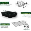 imageEfar 14 x 106 Inch Roasting Pan Stainless Steel Turkey Roaster with V Rack ampamp Baking Rack Set Small Heavy Duty Deep Broiling Pan for Oven Cooking Lasagna Meat Chicken  Dishwasher SafeBlack